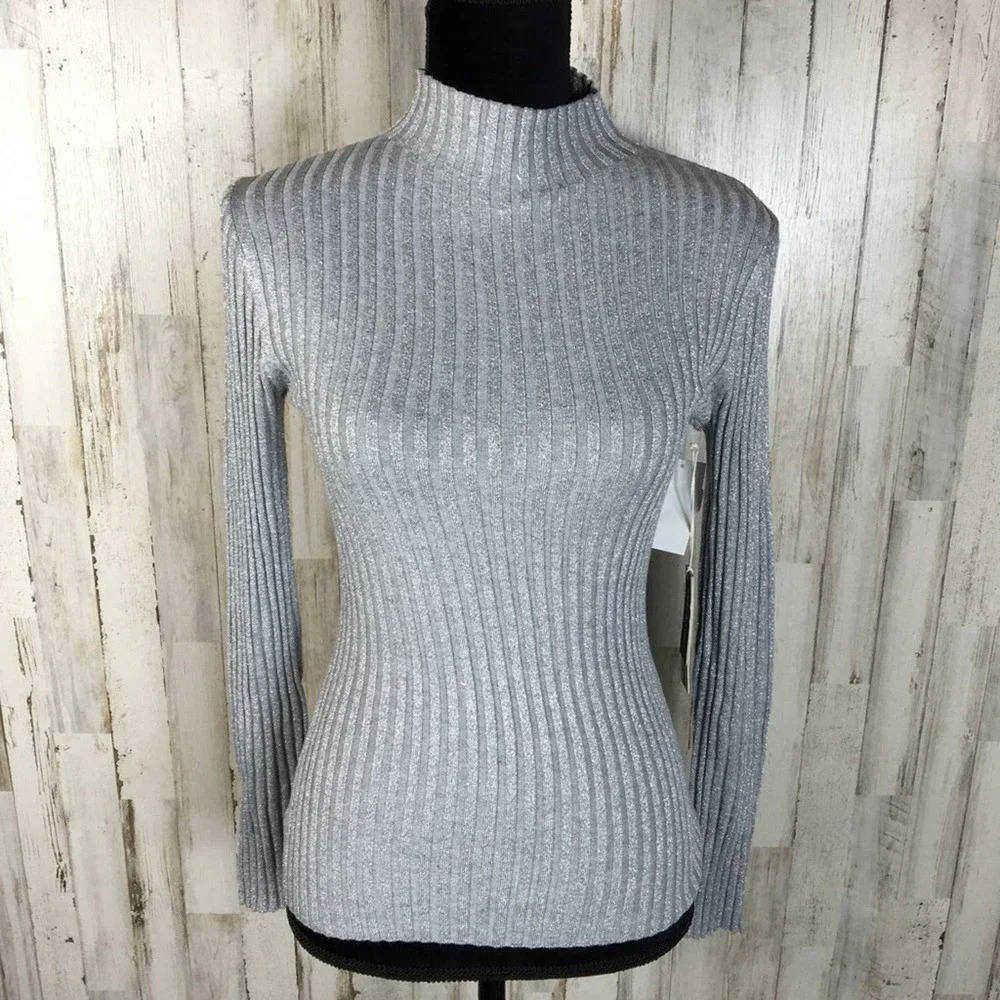 Court & Rowe Ribbed Knit Sweater Blouse Mock Neck - Picture 3 of 7